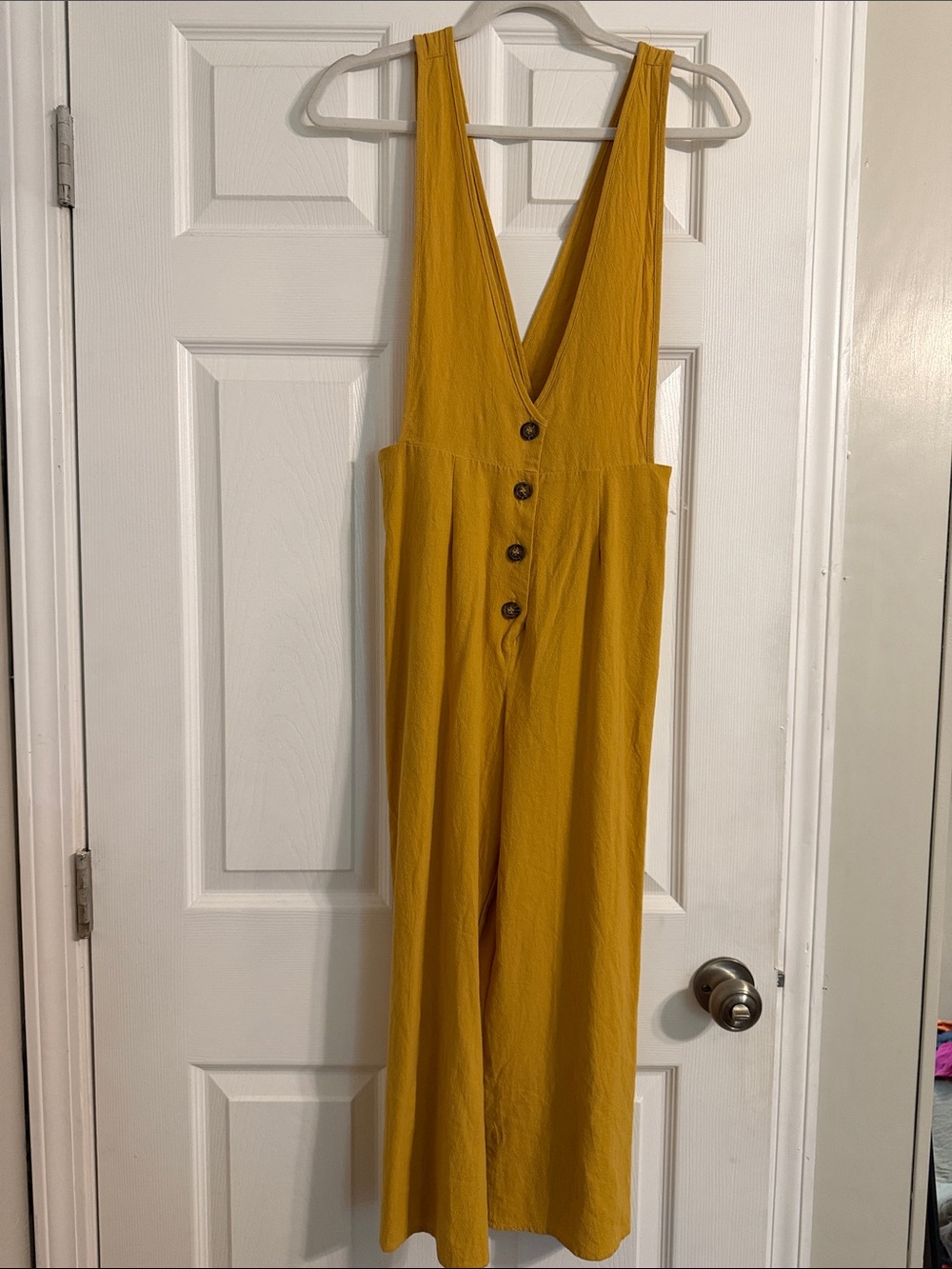 New! Sienna Sky Women’s Mustard V-Neck Button Jumpsuit 0/2